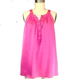Theory Silk Pink halter neck half buttons sleeveless top Size small petite layer
